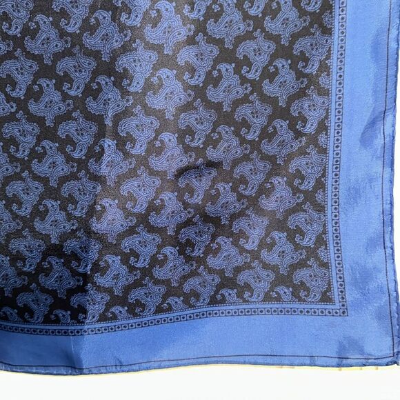 Vintage Blue & Black Paisley Square Polyester Scarf - Picture 4 of 8